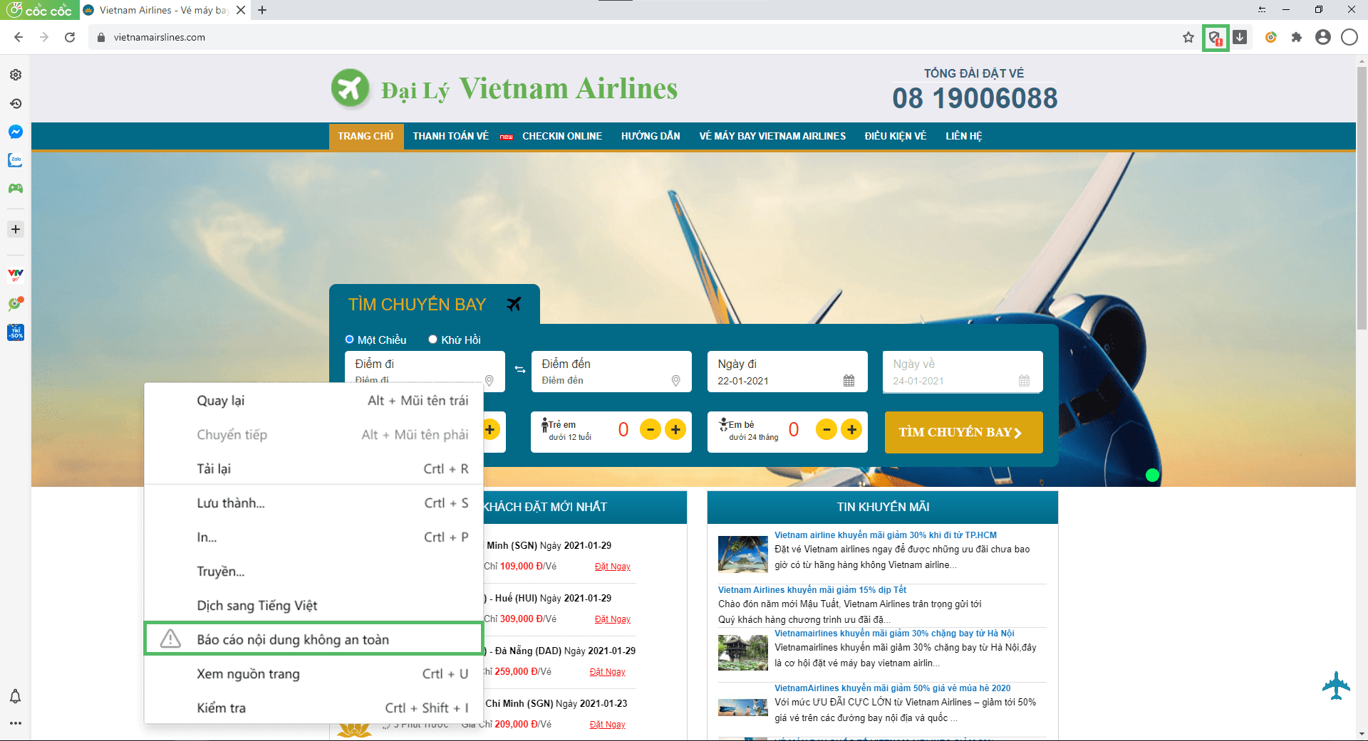 Chế độ duyệt web an toàn nâng cấp từ Cốc Cốc