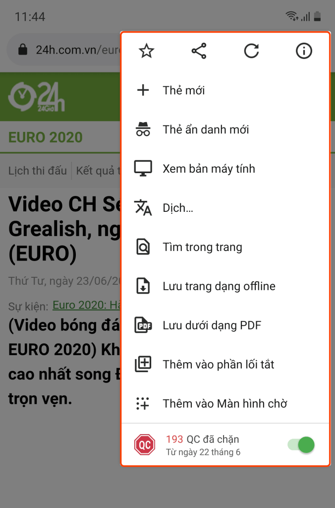 Menu cài đặt trang web phiên bản mới