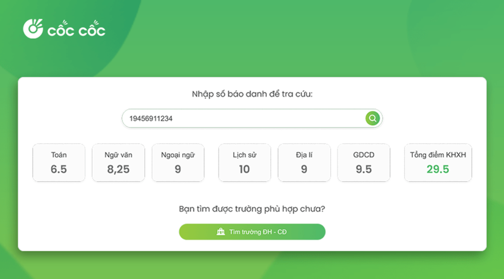 Tra cứu điểm thi tốt nghiệp THPT Quốc gia nhanh, chính xác cùng Cốc Cốc Học tập Tra cuu diem thi Coc Coc Hoc tap edit