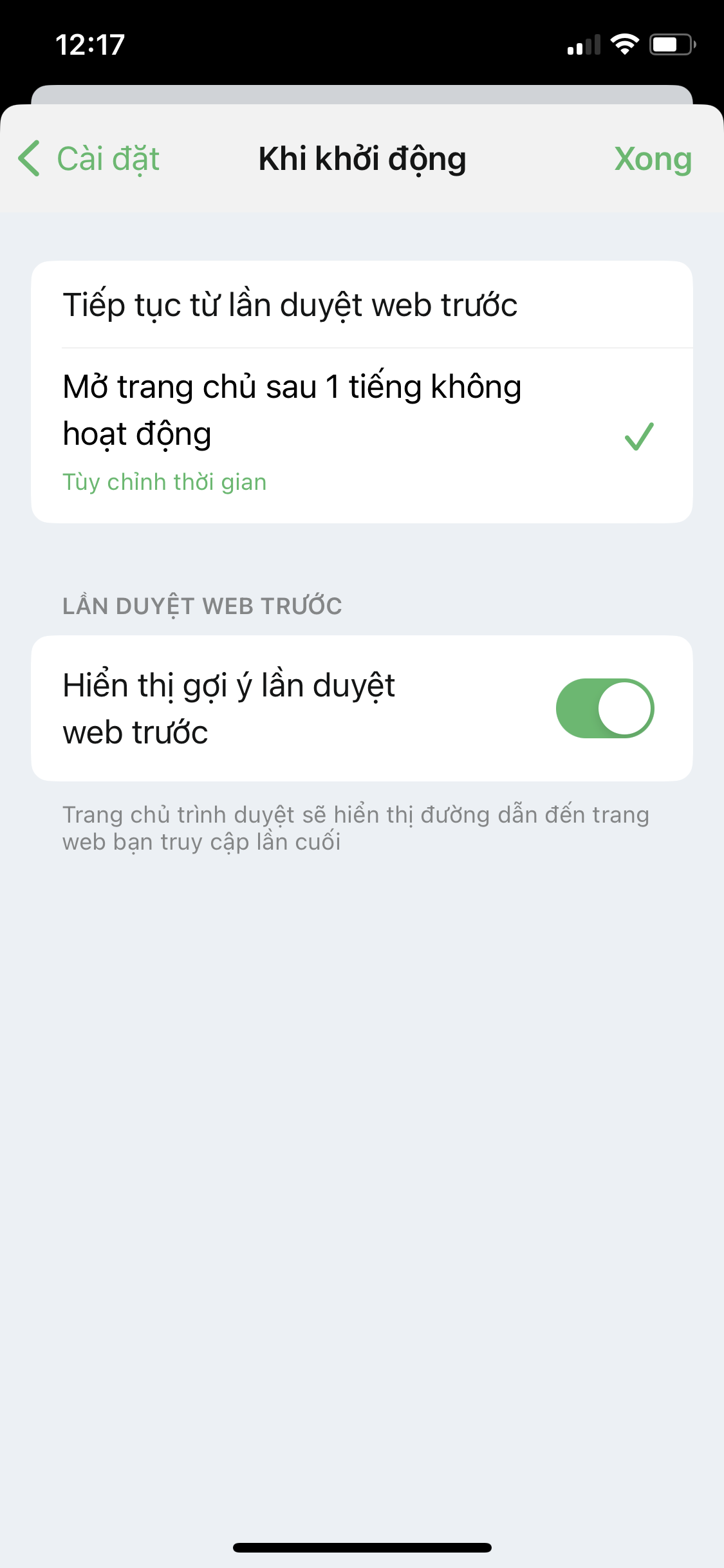 Cai dat Hien thi goi y lan duyet web truoc - Trinh duyet di dong Coc Coc