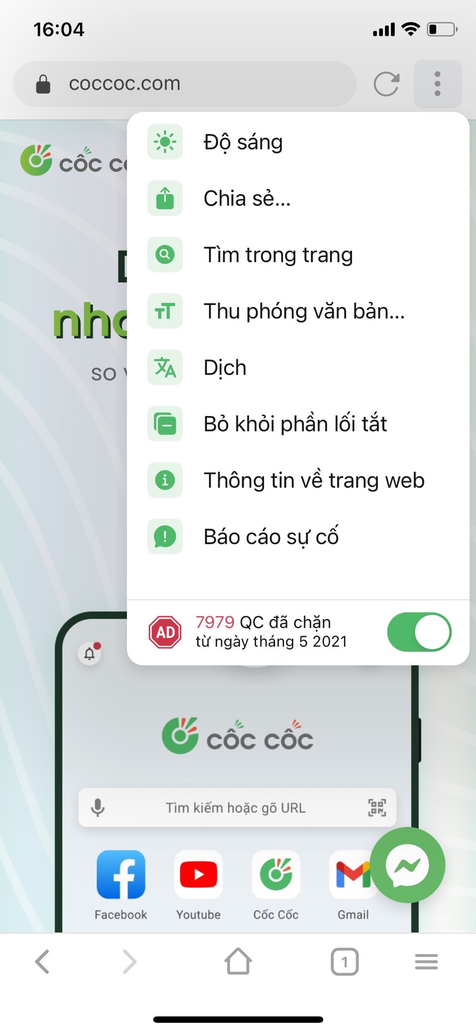 Bao cao su co tren trang web cho Coc Coc