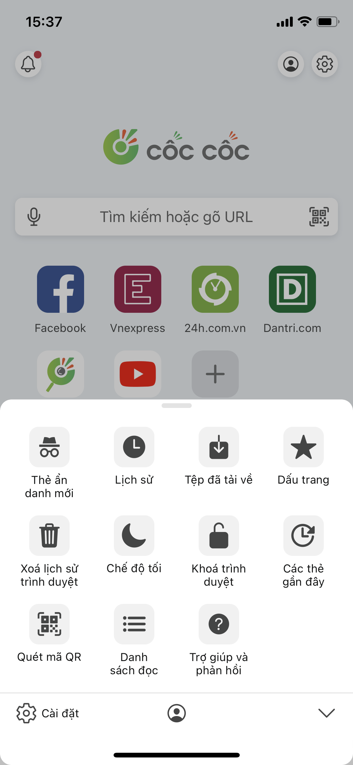 Cach mo che do duyet web rieng tu tren trinh duyet di dong Coc Coc