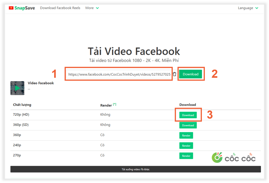 Tải video Facebook trong nháy mắt với trình duyệt Cốc Cốc