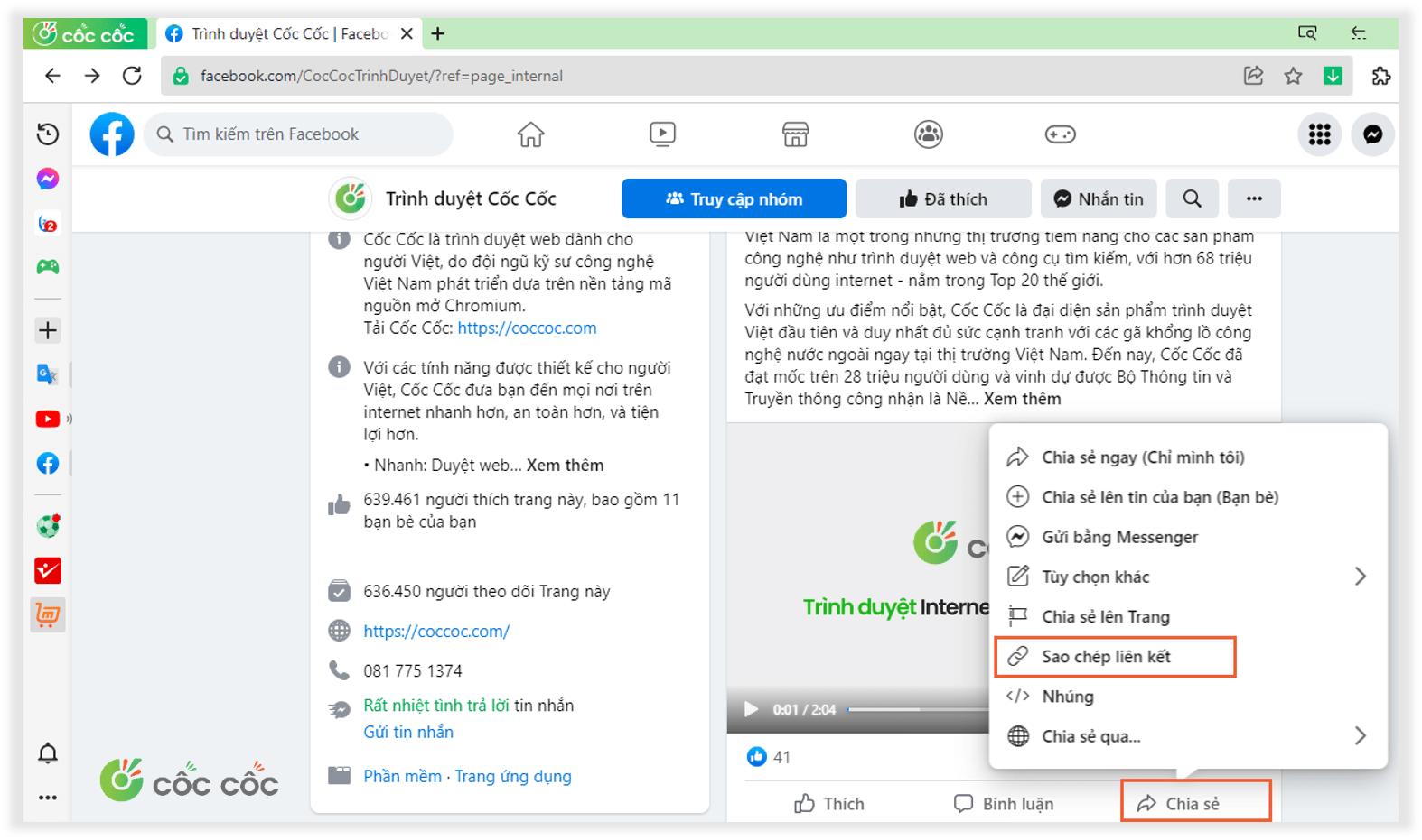 Tải video Facebook trong nháy mắt với trình duyệt Cốc Cốc