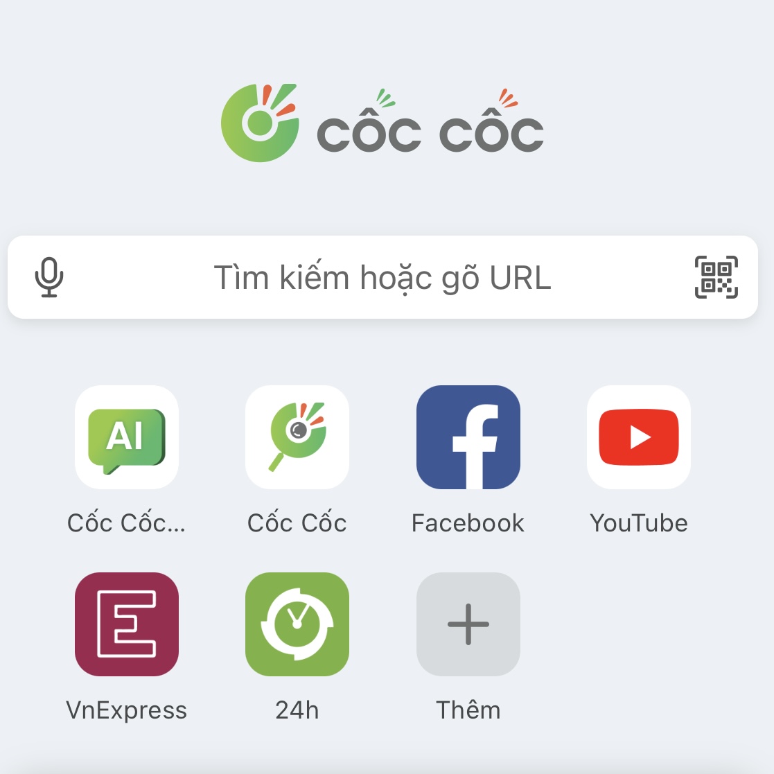Coc Coc AI Chat - Coc Coc Mobile - Loi tat tren man hinh trang chu