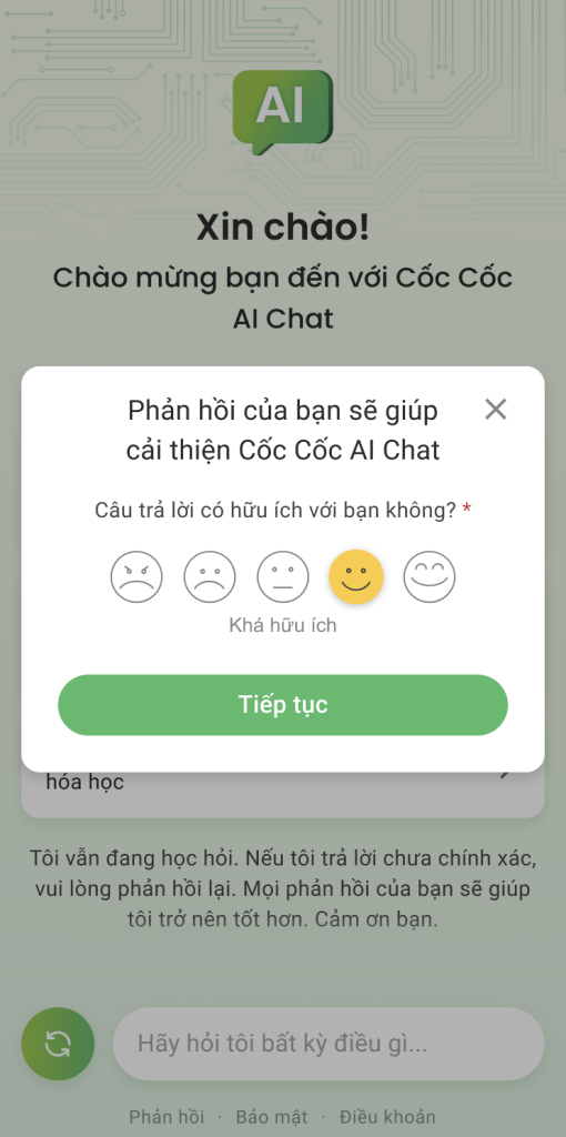 Trai nghiem AI Chat va gui phan hoi cho Coc Coc