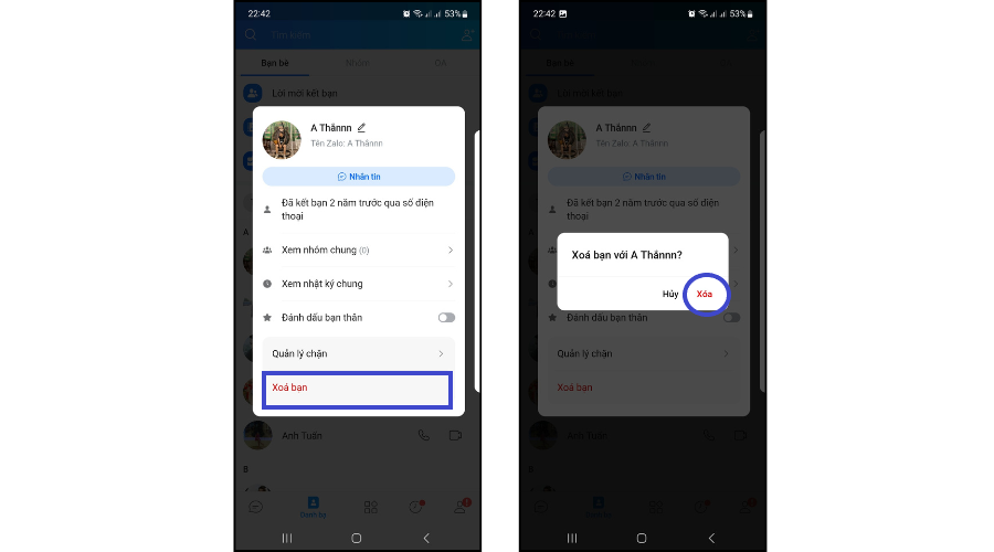 Hủy kết bạn trên Zalo trên điện thoại Android
