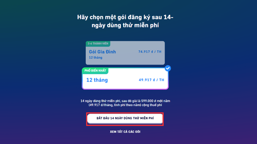 Chọn gói phù hợp