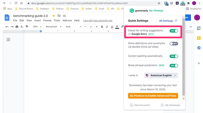 Cách dùng Grammarly check ngữ pháp, chính tả trong Google Docs