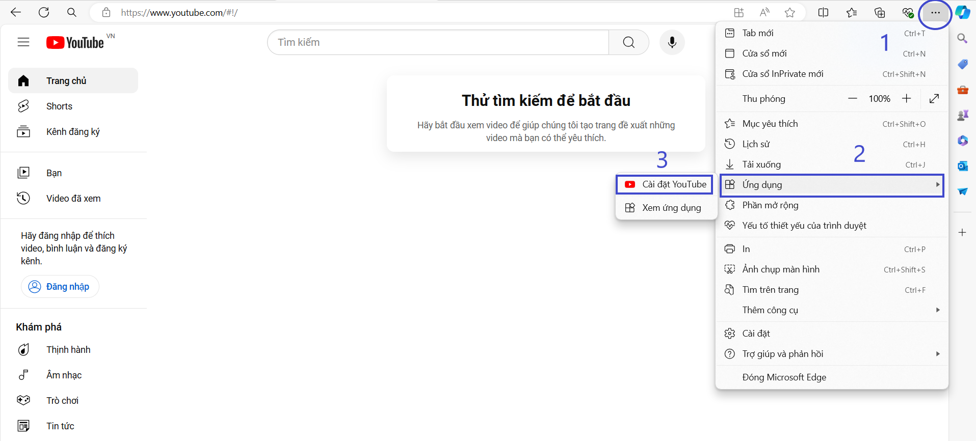 Cách tải youtube trên máy tính bằng Microsofft Edge