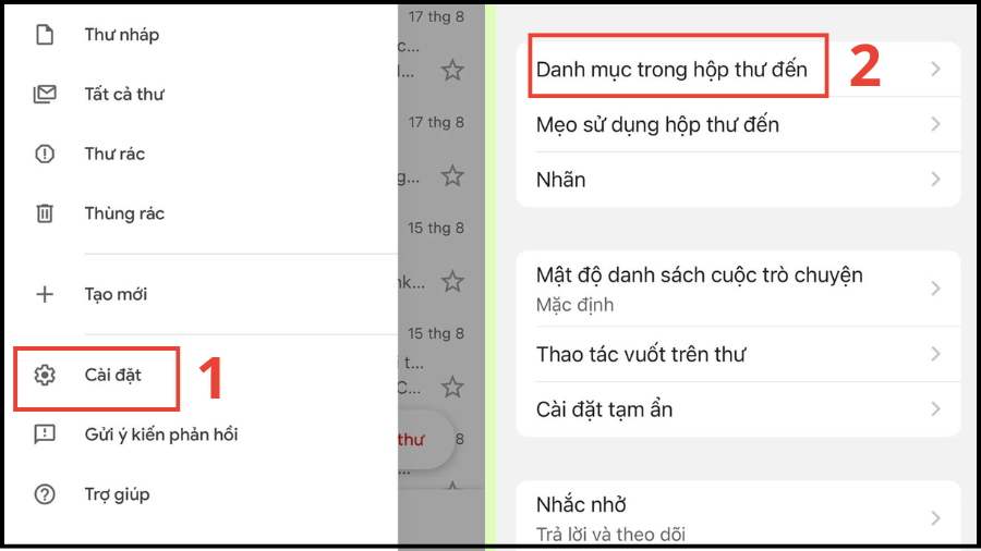 Tắt thông báo Messenger qua Gmail trong cài đặt Gmail điện thoại