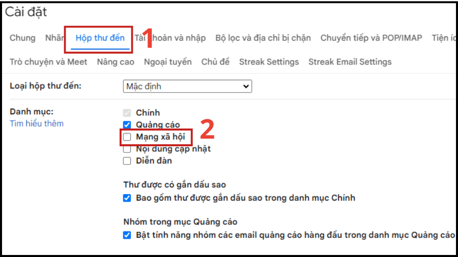 Cách tắt thông báo Messenger trên Gmail trong cài đặt của Gmail trên máy tính