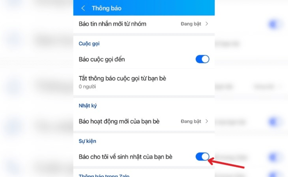 cách tắt thông báo sinh nhật trên zalo