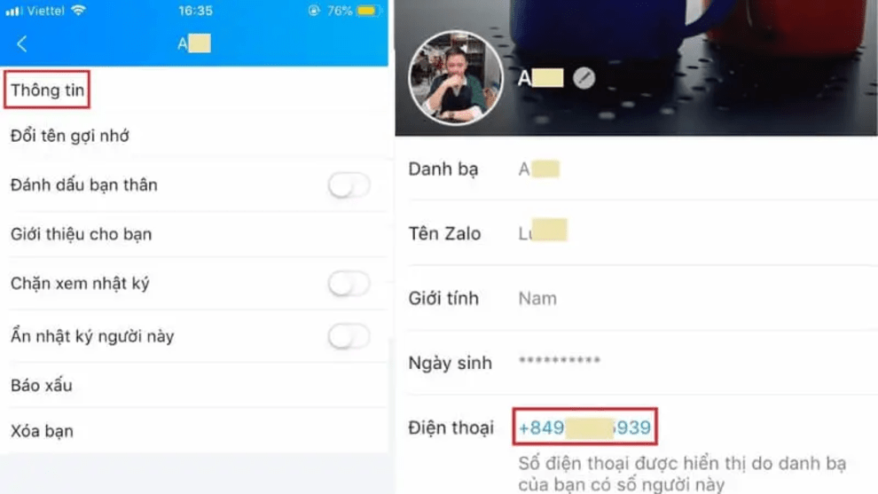 xem số điện thoại trên zalo