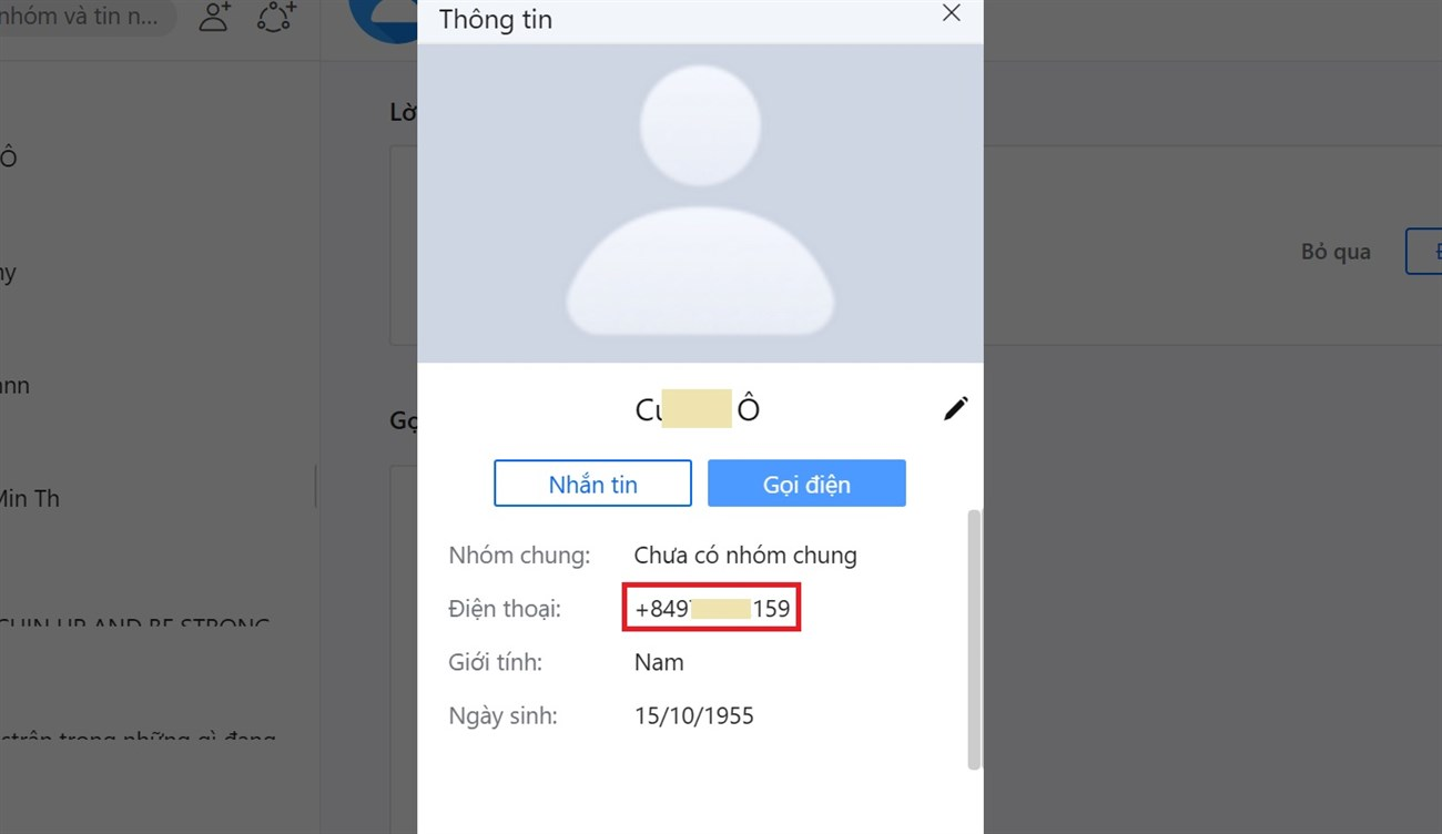 xem số điện thoại trên zalo