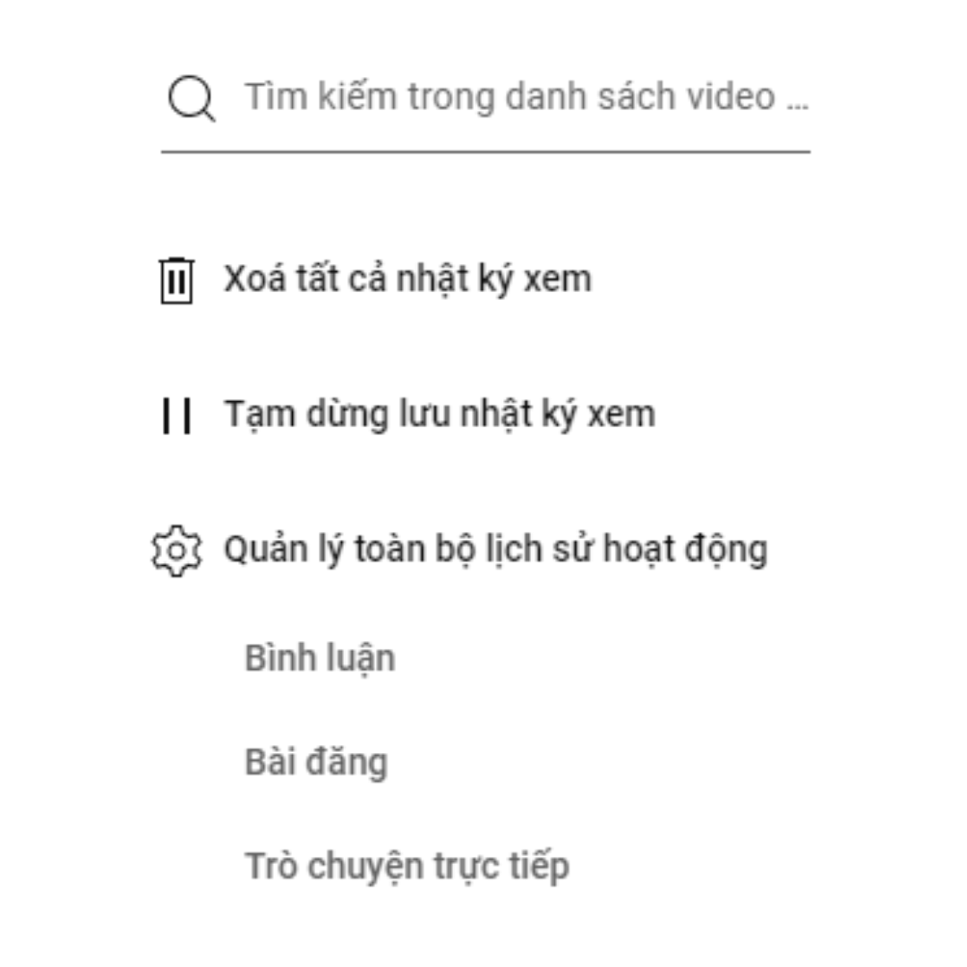 xóa lịch sử tìm kiếm youtube