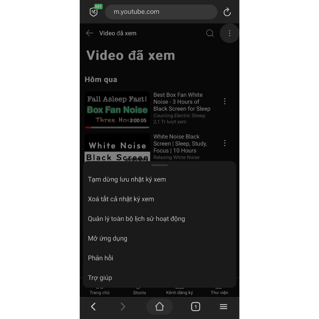 xóa lịch sử tìm kiếm youtube