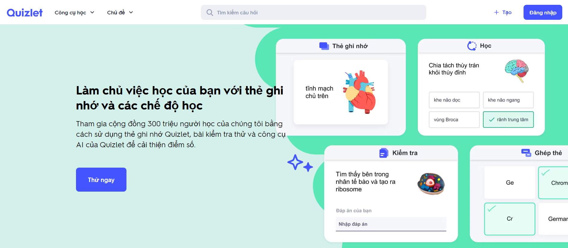 Phần mềm học tiếng Anh Quizlet 