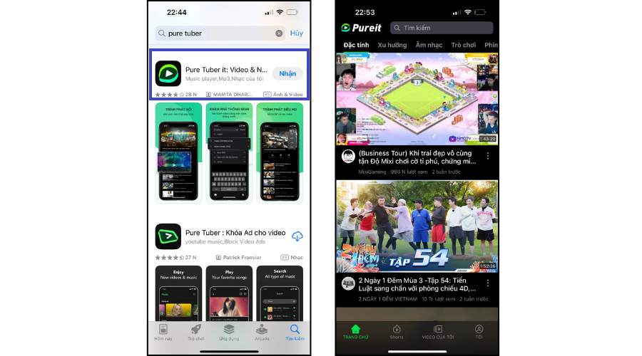 Tải Pure Tuber trên điện thoại ios
