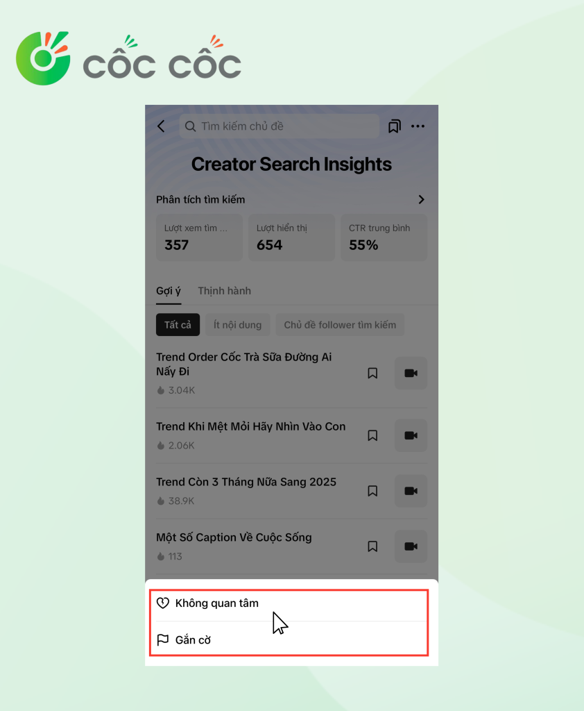 Xóa chủ đề gợi ý không liên quan Creator Search Insights