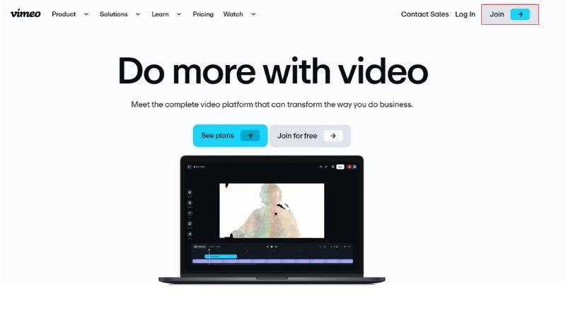 Đăng ký Vimeo bằng cách nhấn nút “Join” ở góc phải màn hình.