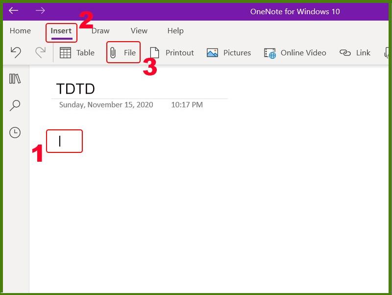 cach chen tai lieu va tep vao ghi chu trong onenote