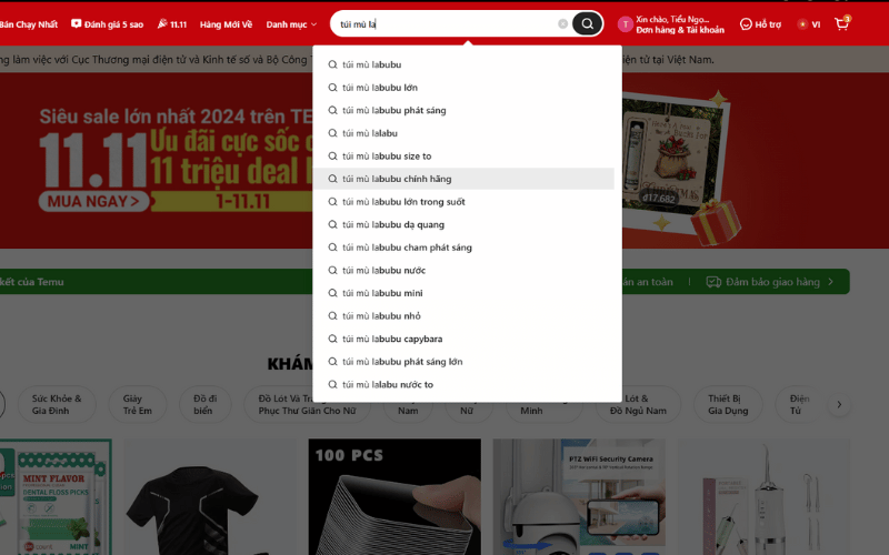 truy cap vao temu va tim kiem san pham
