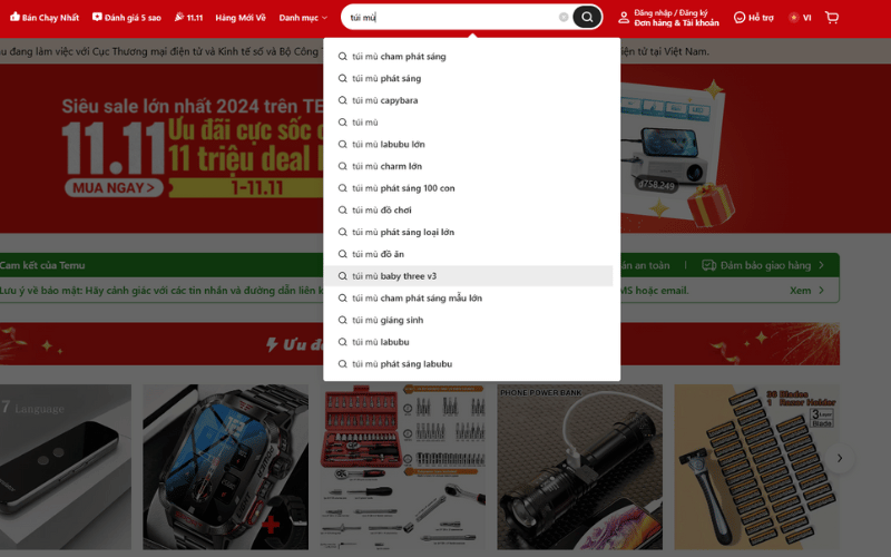 truy cap vao temu va tim kiem san pham