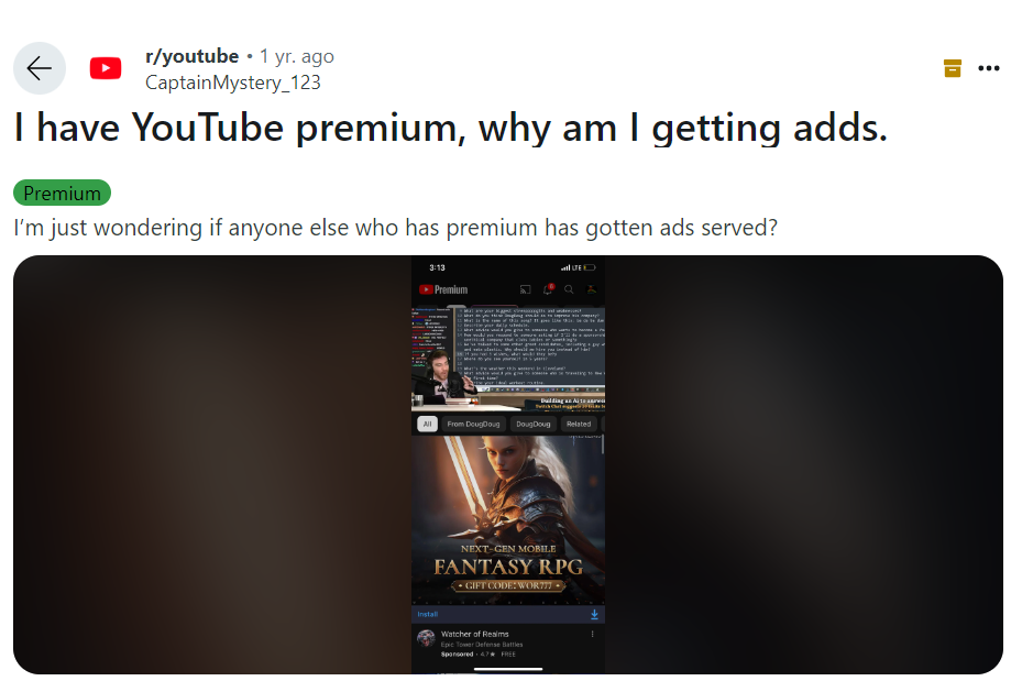 vì sao tôi thấy quảng cáo youtube premium