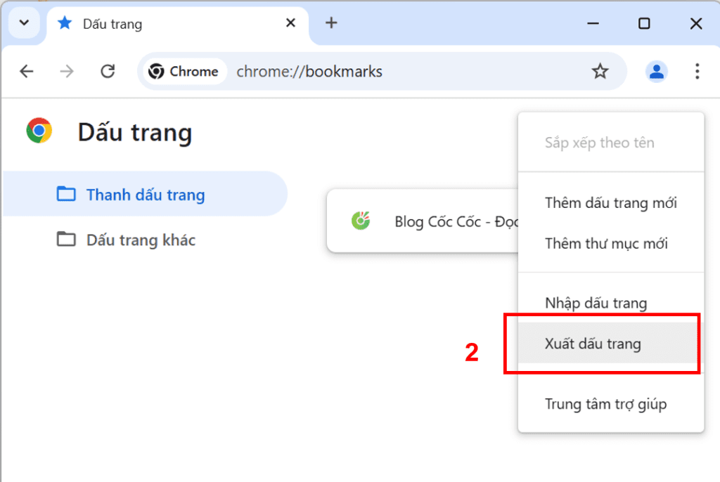 xuất dấu trang trình duyệt chrome