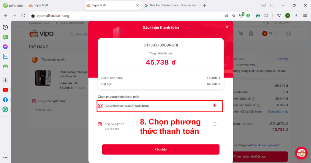 cách thanh toán trên vipo mall
