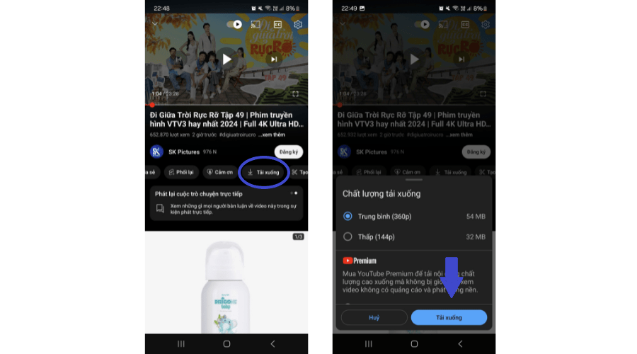 tai video youtube truc tiep ve dien thoai android