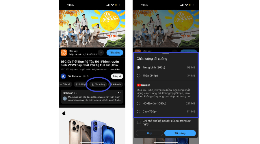 tai video youtube truc tiep ve dien thoai ios