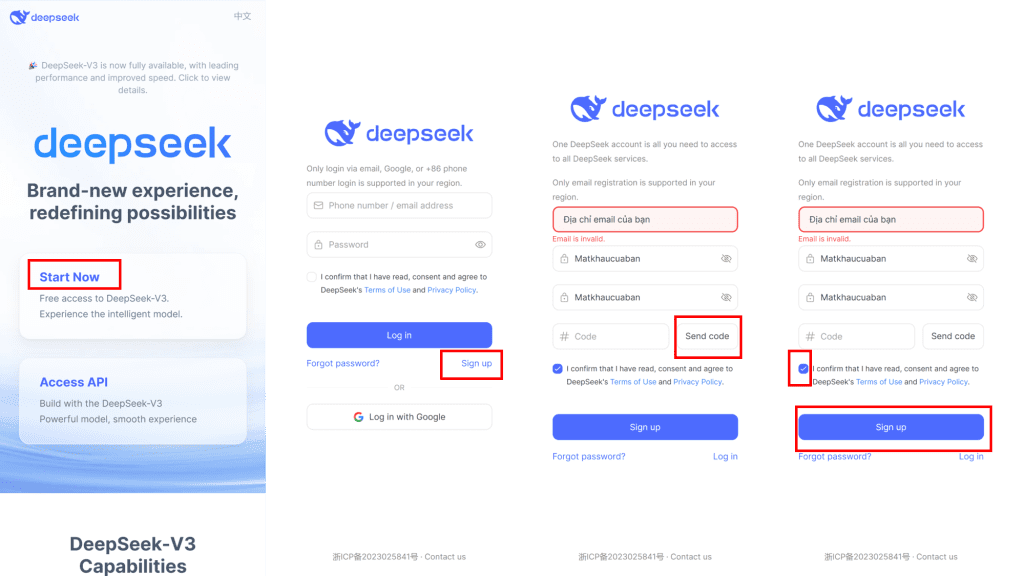 các bước đăng ký tài khoản deepseek