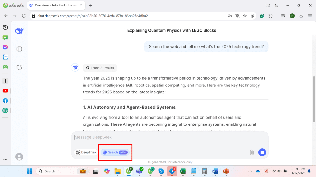 tính năng search của deepseek