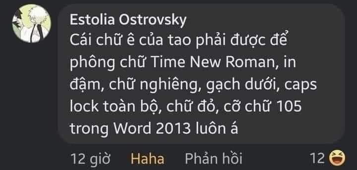 cái chữ ê của tao phải được để phông chữ time new roman