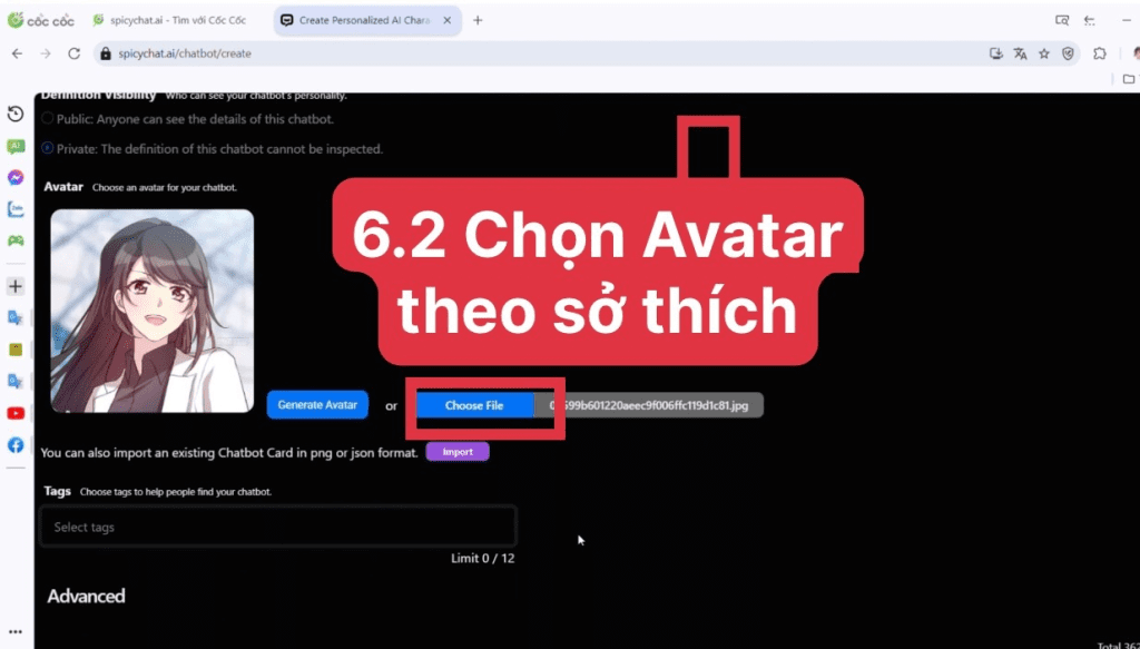 chọn avatar chatbot