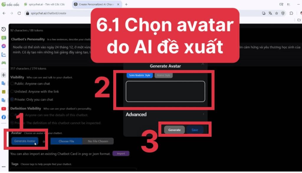 chọn avatar cho chatbot spicychat ai