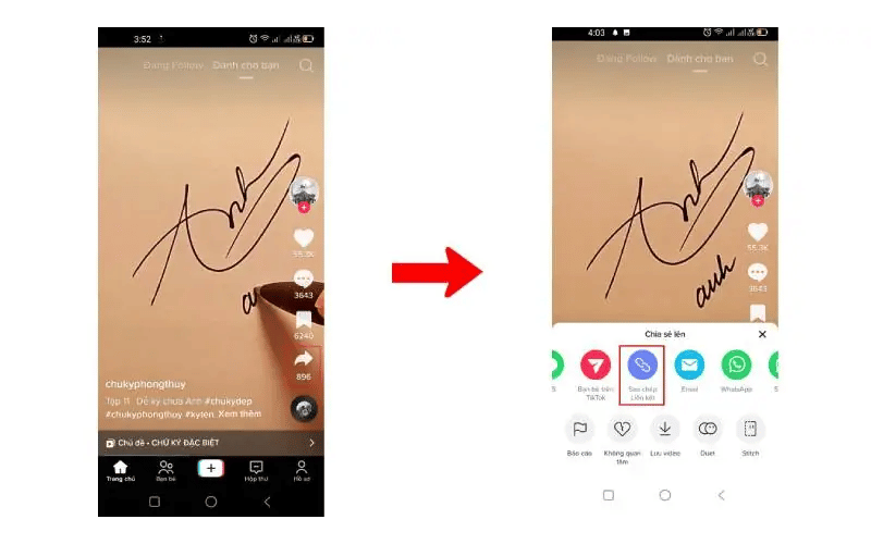 mo video o tiktok an vao bieu tuong chia se va sao chep lien ket video