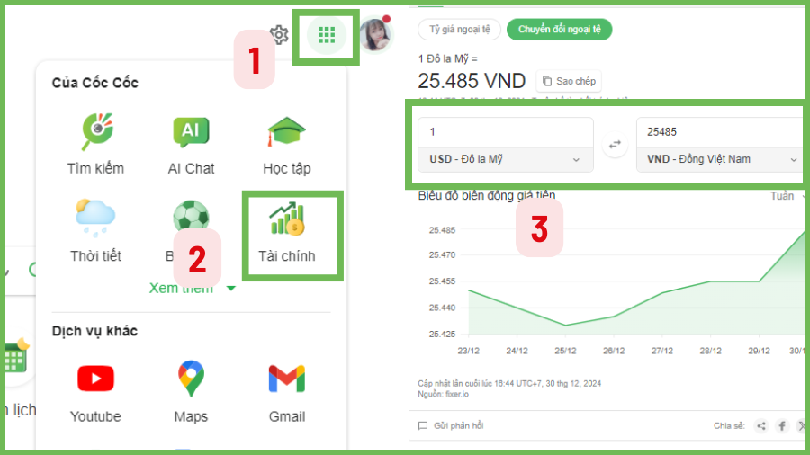 Tinh nang noi bat khi doi tien te tren Coc Coc cach 1 Tinh nang noi bat khi doi tien te tren Coc Coc cach