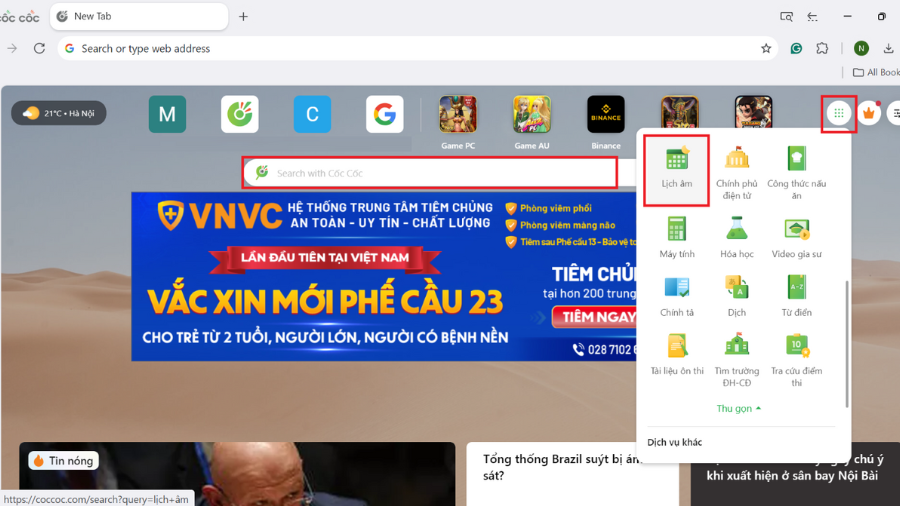 Xem lich am tren Coc Coc bang may tinh Xem lich am tren Coc Coc bang may tinh