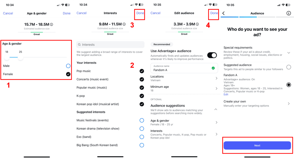 cài đặt độ tuổi và sở thích chạy quảng cáo instagram