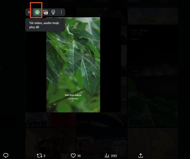 buoc khi video dang chay ban se thay bieu tuong mui ten tai xuong mau xanh