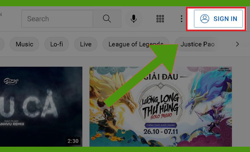 buoc dang nhap tai khoan youtube