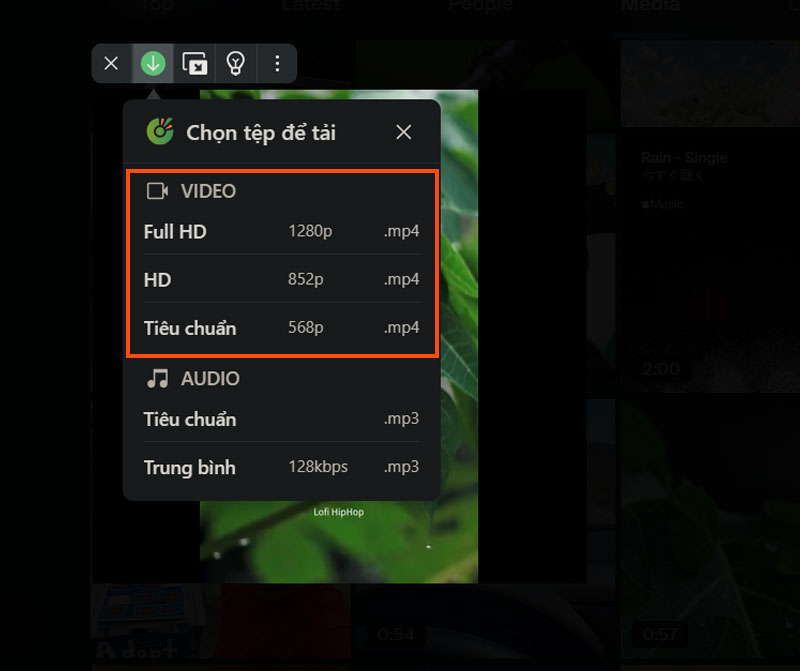 buoc click vao bieu tuong do chon chat luong video mong muon tai v