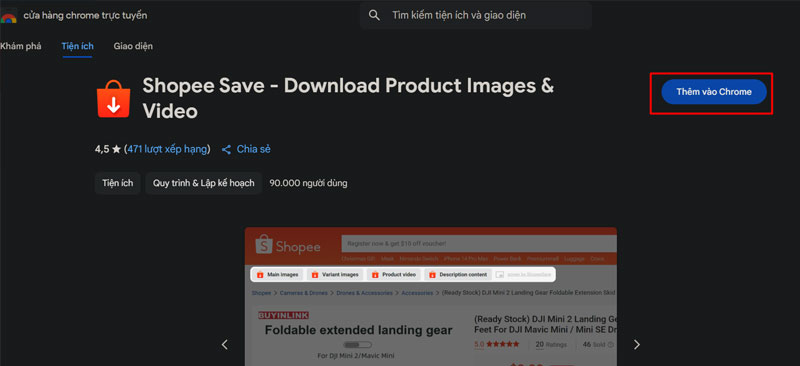 buoc truy cap chrome web store va cai dat tien ich shopee save