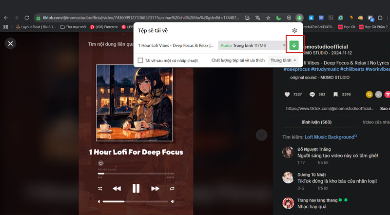 buoc nhan vao nut tai ve mau xanh de luu audio tiktok ve may tinh cua ban
