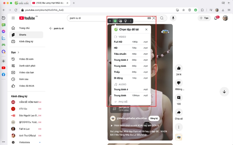tai video youtube shorts qua coc coc