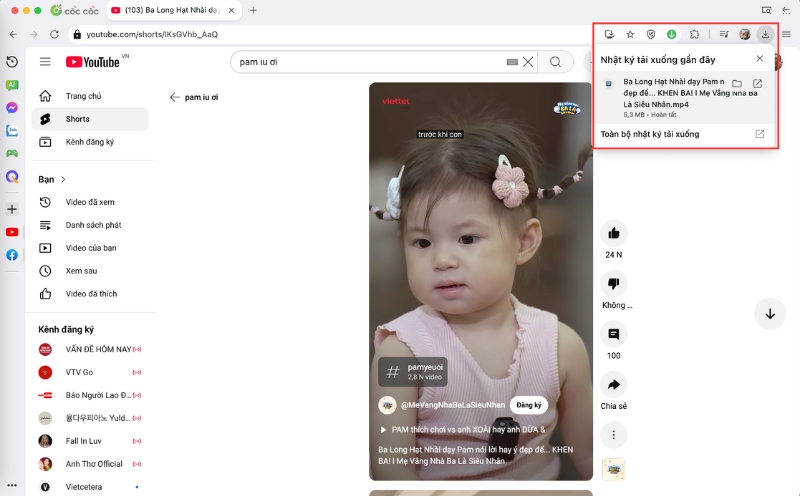 tai video youtube shorts qua coc coc