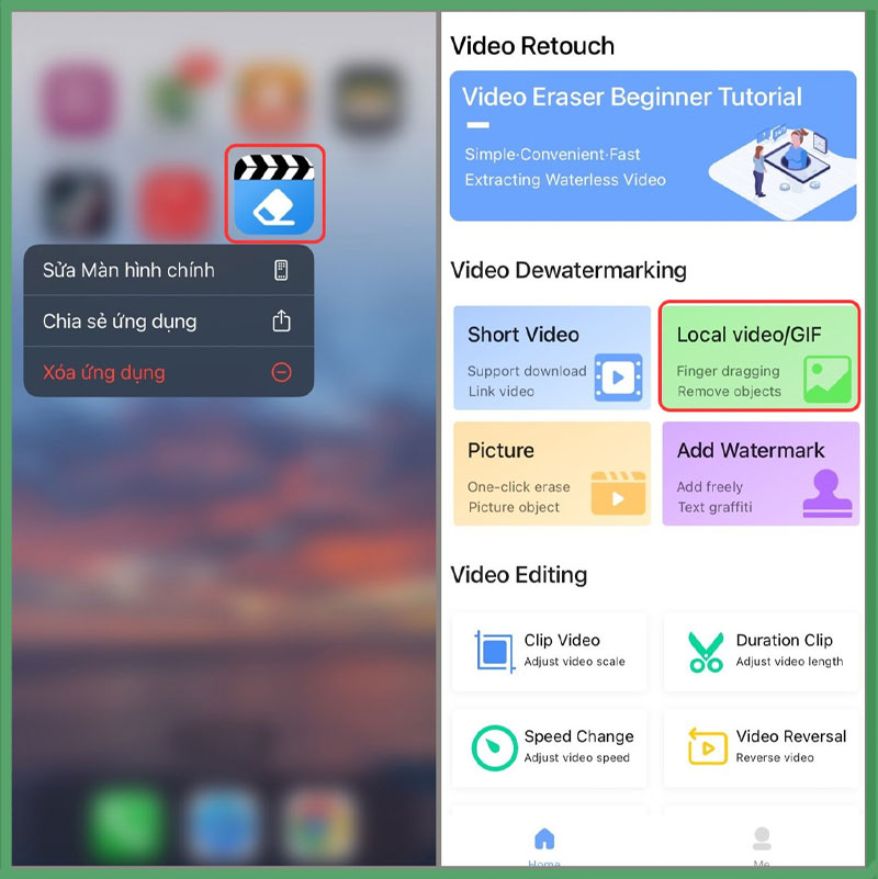 buoc mo ung dung video eraser tren thiet bi cua ban